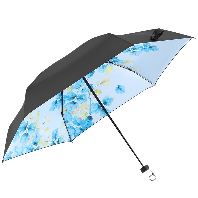 天堂伞 全遮光碰击布黑胶五折小黑伞遮阳伞太阳伞晴雨伞 075ELCJ