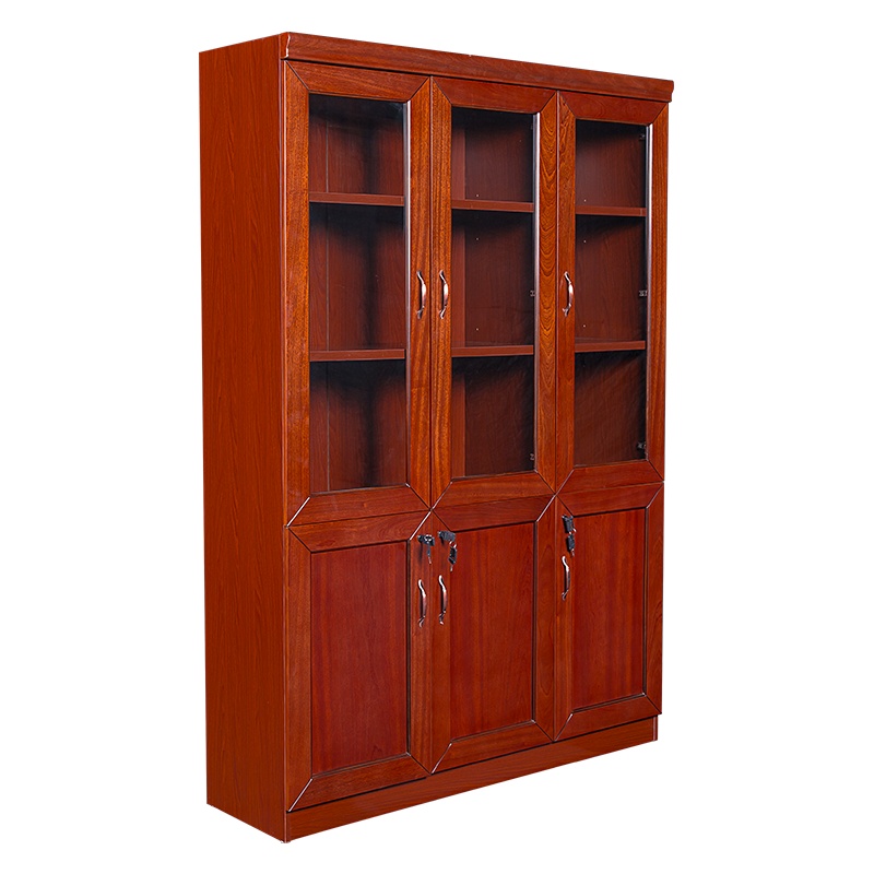 [红心家居]办公室资料柜档案柜油漆书柜实木贴皮书橱柜3门文件柜