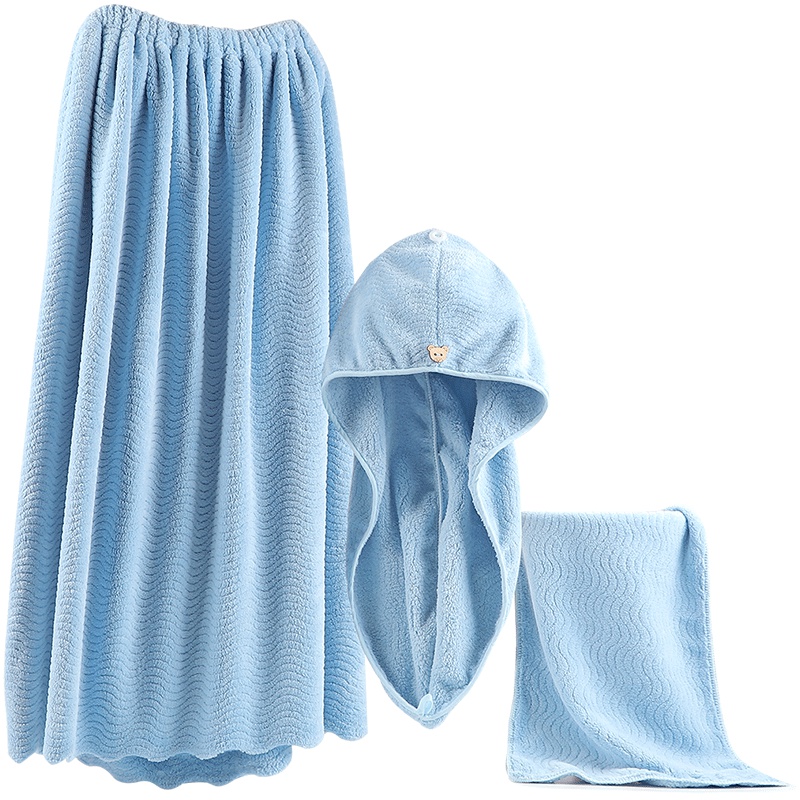 Curbblan卡伴成人儿童大尺寸提花浴巾方便式3件组合装（免打结浴巾+干发帽+毛巾）85*150cm