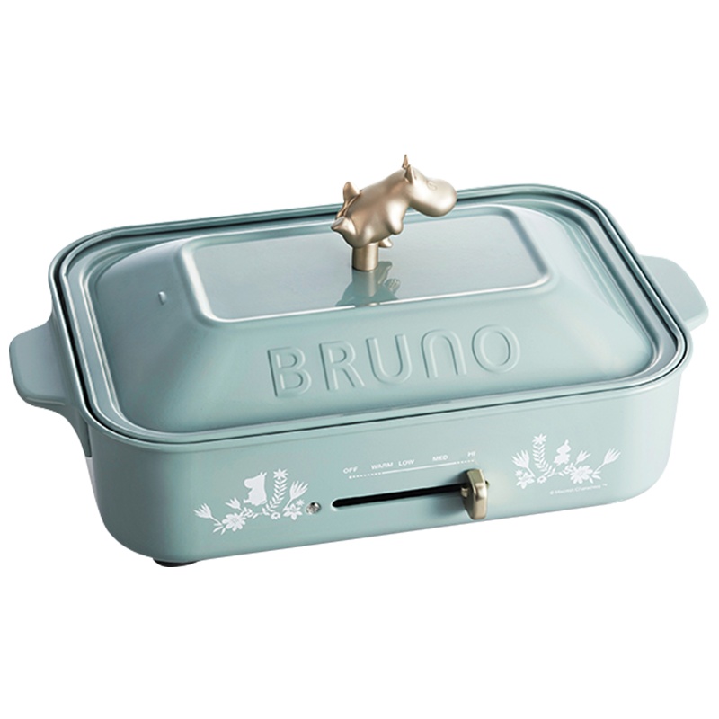 Bruno日本多功能料理锅姆明限量款家用网红烤肉火锅煎煮一体锅多用小方锅(标配+瓷白深锅)
