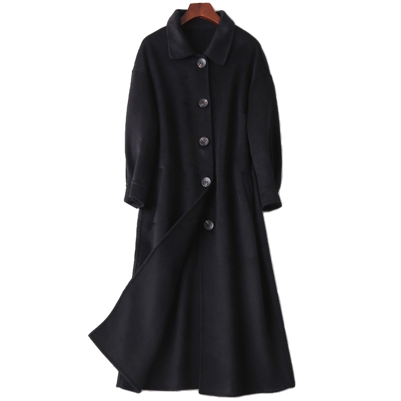 海宁2019秋冬时尚双面毛呢大衣女士新款羊毛呢子外套