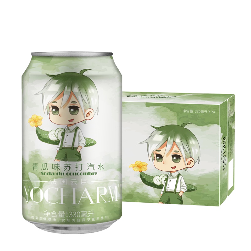 云臣（Yocharm）青瓜味 苏打水 含气饮料 330ml*24听 整箱装