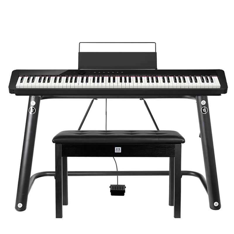 卡西欧(CASIO)电钢琴PX-S1000BK全新智能触摸屏 88键纤薄便携式 时尚钢琴套机 (单机+时尚架+延音踏板)
