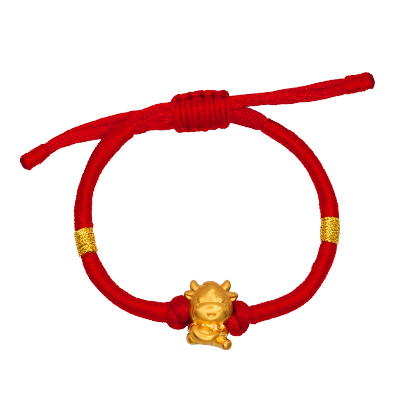 京工美作999足金小金牛黄金手链转运珠本命年生肖牛足金手串女