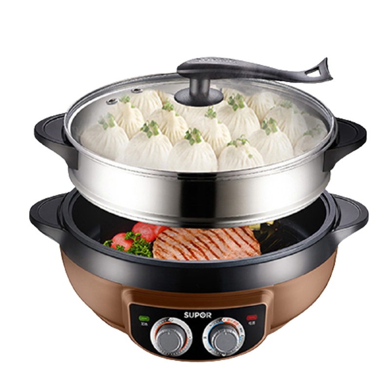 苏泊尔(SUPOR)电蒸锅多功能家用6L大容量不粘电火锅34cm直径电煮锅电热锅煎烤机自动断电JJ34D802-180