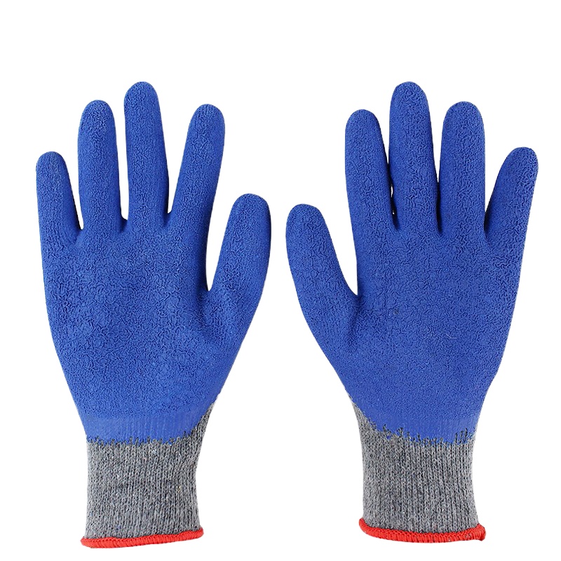 企购优品登升L328灰纱蓝乳胶皱纹手套 10副装