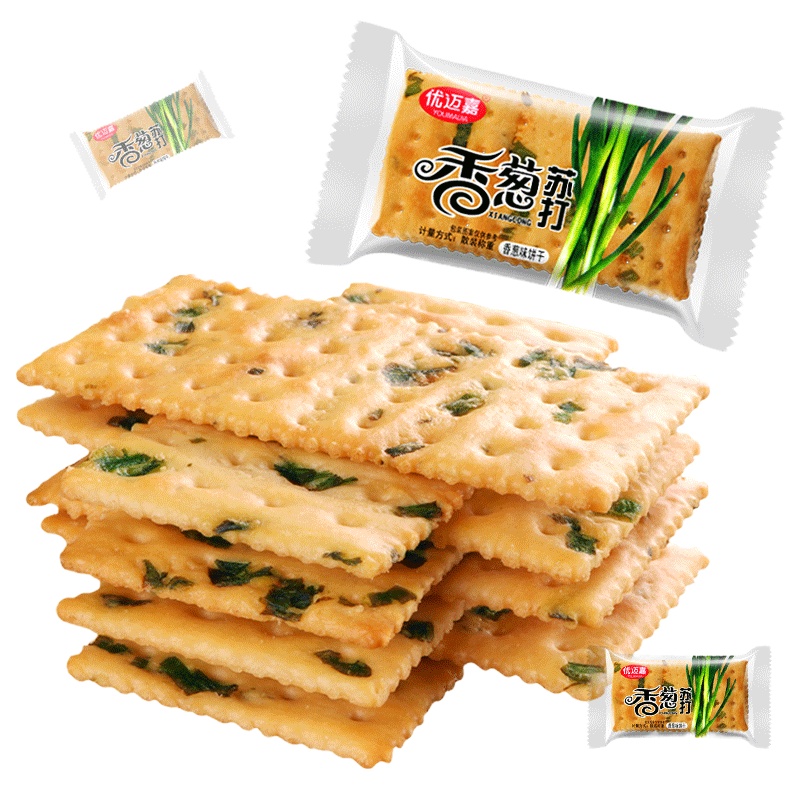 优迈嘉香葱苏打饼干1000g咸味梳打饼干代餐饱腹零食