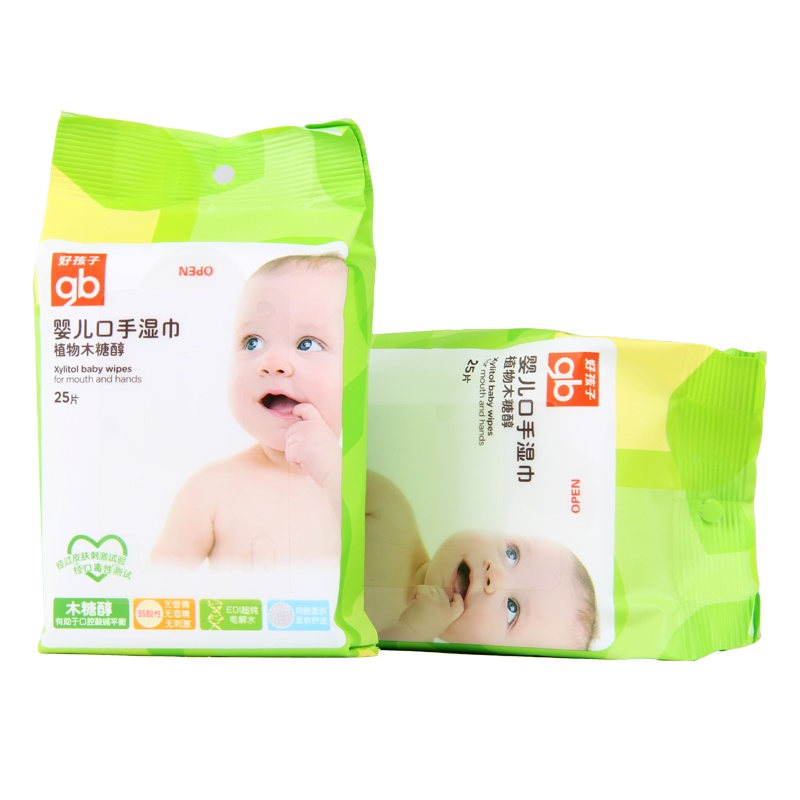 好孩子宝宝湿巾 婴儿便携装植物木糖醇儿童卫生湿纸巾 25片*4包