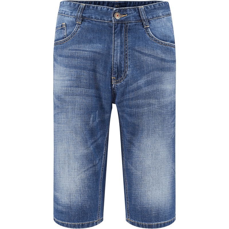 HLA海澜之家清爽水洗牛仔中裤2019夏季直筒五袋款中裤男短裤-HKMND2R030A