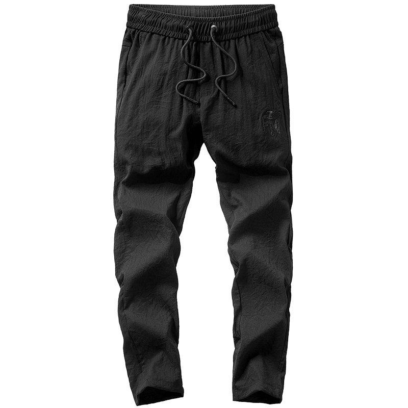 稻草人休闲裤男2019夏季新品薄款透气修身男士小脚弹力系带运动裤