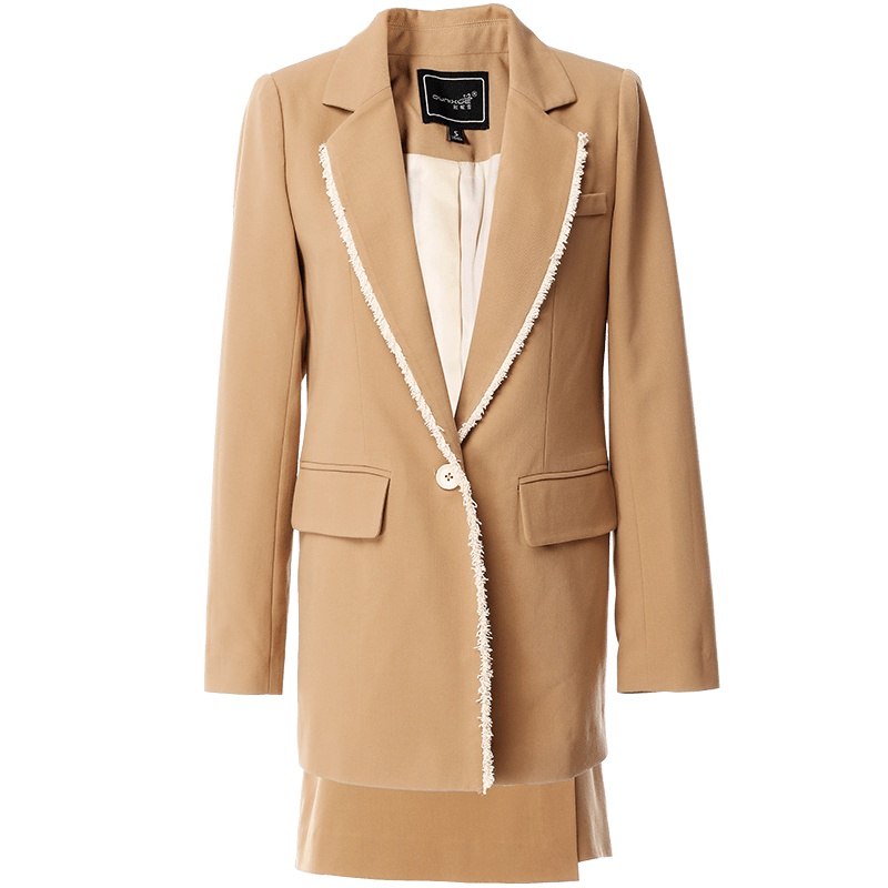 欧昵雪秋装时尚翻领西装外套女修身不规则半身短裙两件套