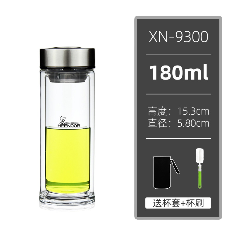 玻璃杯双层水杯男女商务大容量加厚便携隔热泡家用茶杯子 封后 XN-9300-180ml[小熊标]迷你款偏小