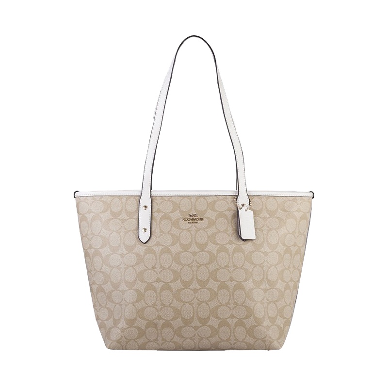 COACH/蔻驰女包 女士经典标志老花CITY托特包女式手提包购物袋金属马车标奥莱手提包时尚C纹字母手拎包 F58292