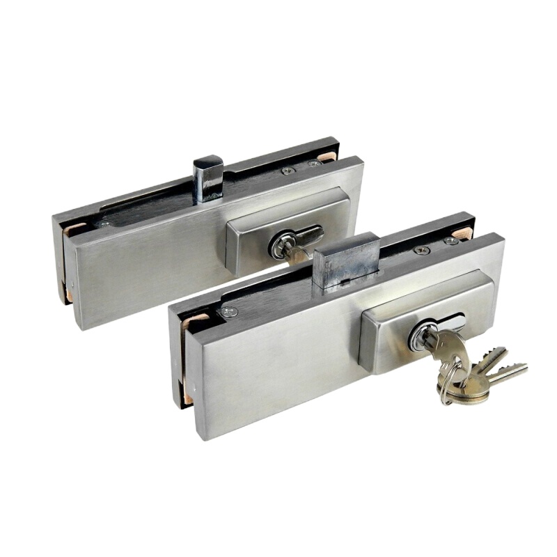 玥玛 钢化玻璃门锁里外 铝夹版 柱形锁舌