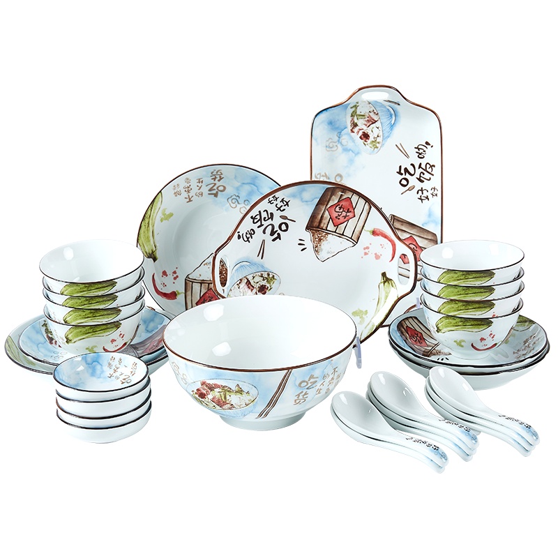 富昱景 景德镇碗碟套装北欧风家用餐具简约碗筷碟子陶瓷碗盘子碗筷可微波 6人食