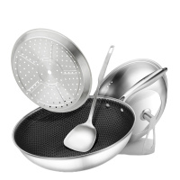 Debo德铂 安东尼奥炒锅304不锈钢蜂窝不粘燃气电磁炉通用无烟DEP-726 单套装