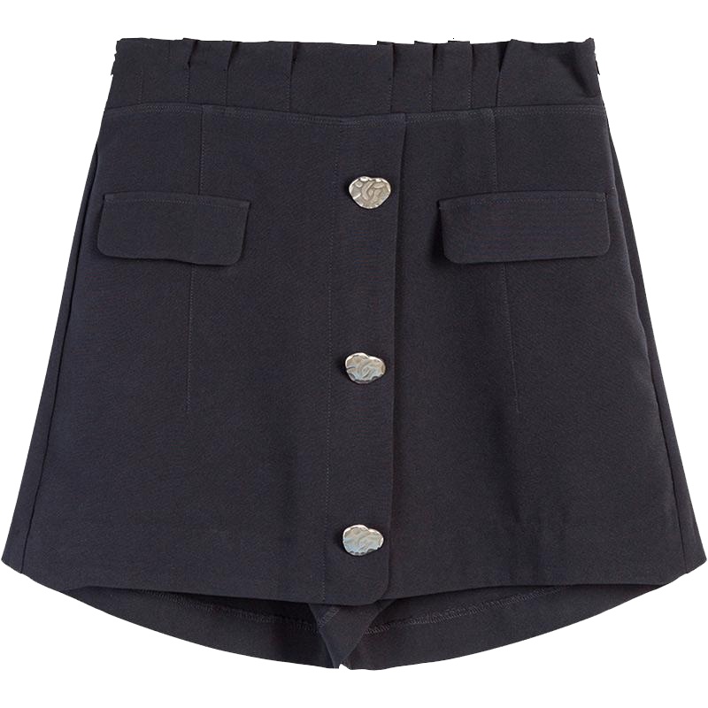 拉夏贝尔高腰短裤女夏装新款休闲裤子显瘦百搭宽松a字阔腿热裤_897 S 藏青色