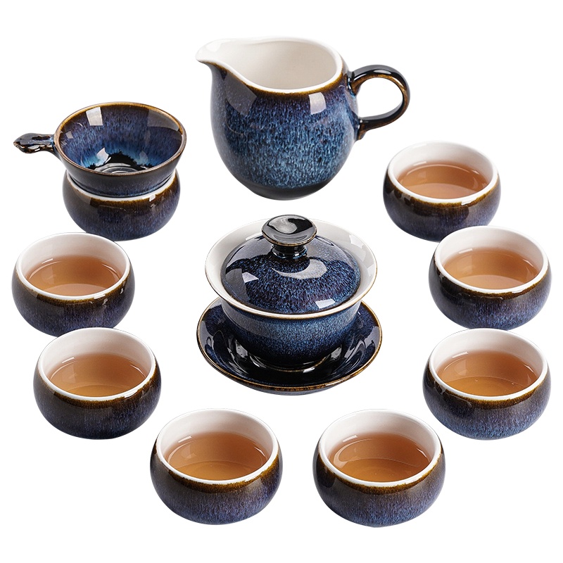 苏氏陶瓷(SUSHI CERAMICS)茶具新窑变银丝釉陶瓷茶碗苹果茶杯13头功夫茶具套装