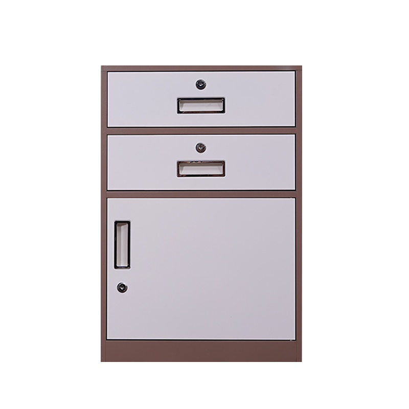 星岛办公桌下文件柜铁皮柜矮柜办公室落地工具抽屉储物桌边带锁小柜子二斗一门常规咖啡色