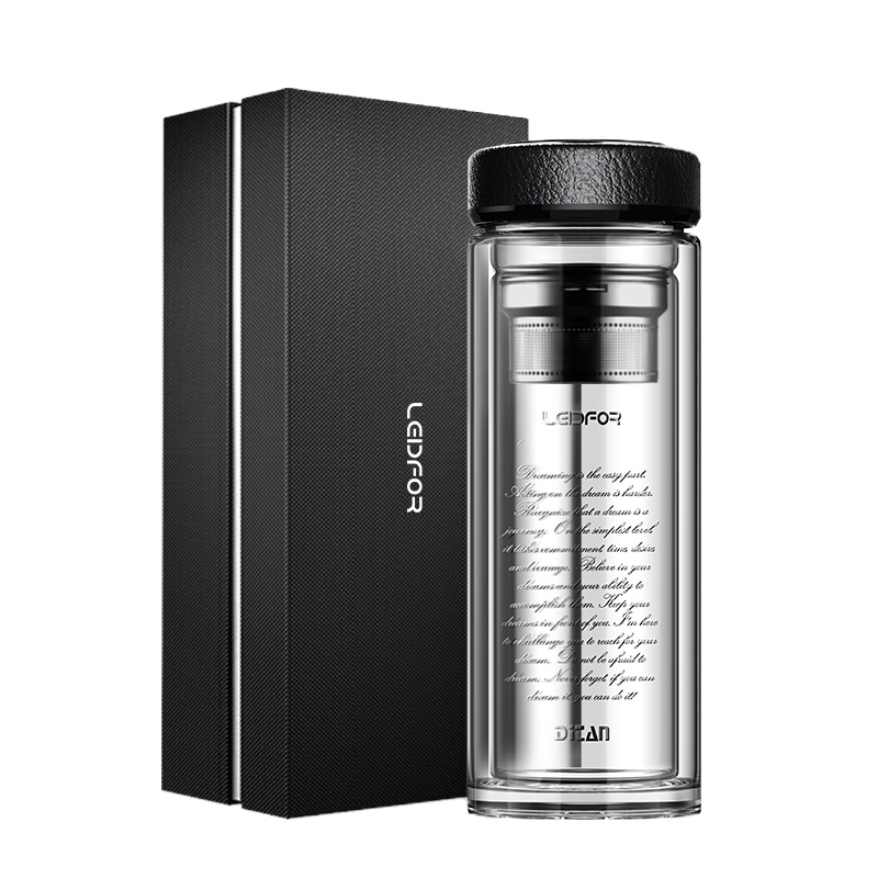 诚信达 雷德夫L119双层玻璃杯男 茶杯隔热保温透明杯子 水杯大容量500ml 黑色