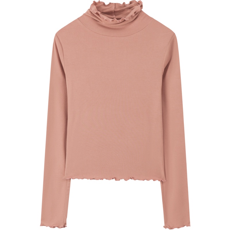 OtherMix木耳边高领t恤女2021夏秋季新款修身长袖设计感小众上衣