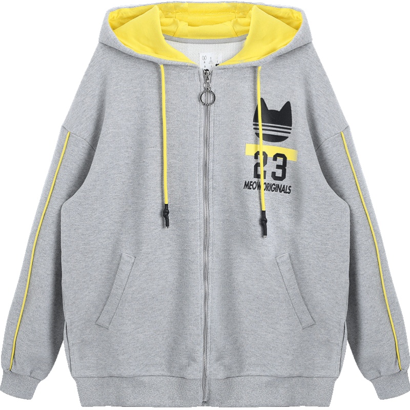 a02商场同款2020时尚印花宽松开叉撞色连帽拼接外套女D1V1A0131KC