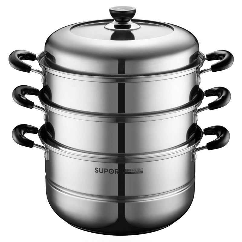 苏泊尔(SUPOR)真味鲜不锈钢加厚三层复底26cm304不锈钢蒸锅磁炉燃气通用EZ26BS06