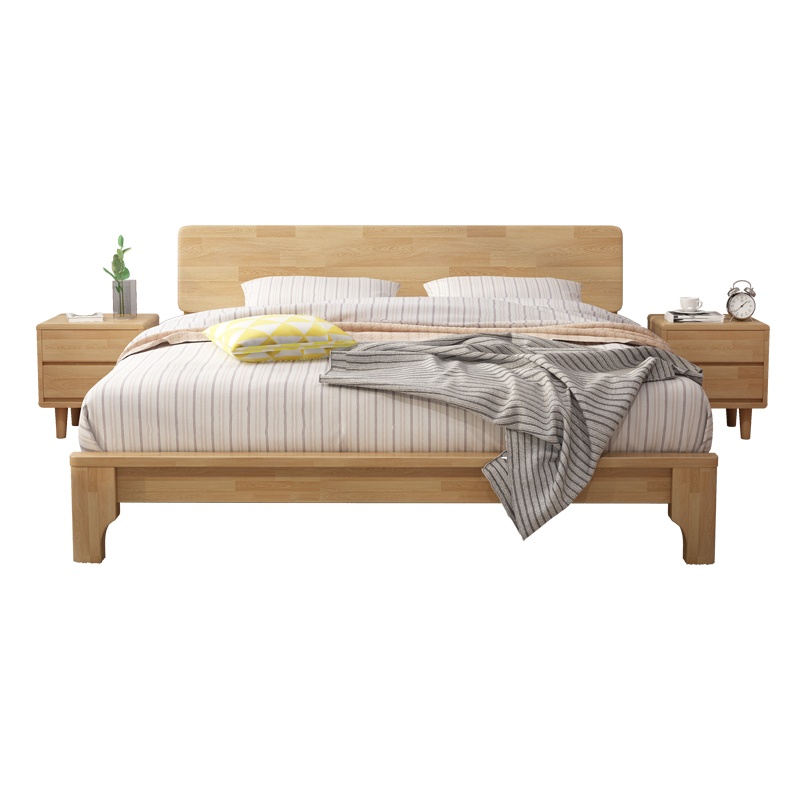 一米色彩 床 实木床双人床单人床成人北欧婚床简约现代1.8米大床橡胶木 卧室家具