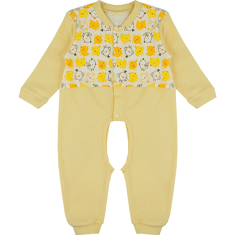 婴姿坊春季小鸡物语系列拼接印花男童挖档连体衣