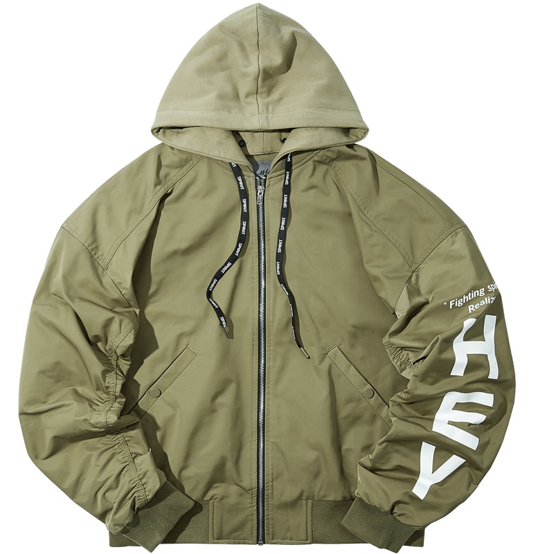 黑鲸可脱卸帽微廓外套秋季男装印花棒球领夹克男CWJAJ38099A