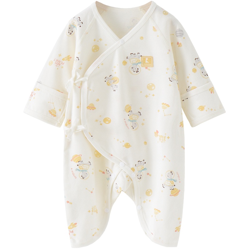 童泰(TONGTAI)0-3月新生婴儿男女宝宝四季纯棉连体衣偏开系带哈衣爬服