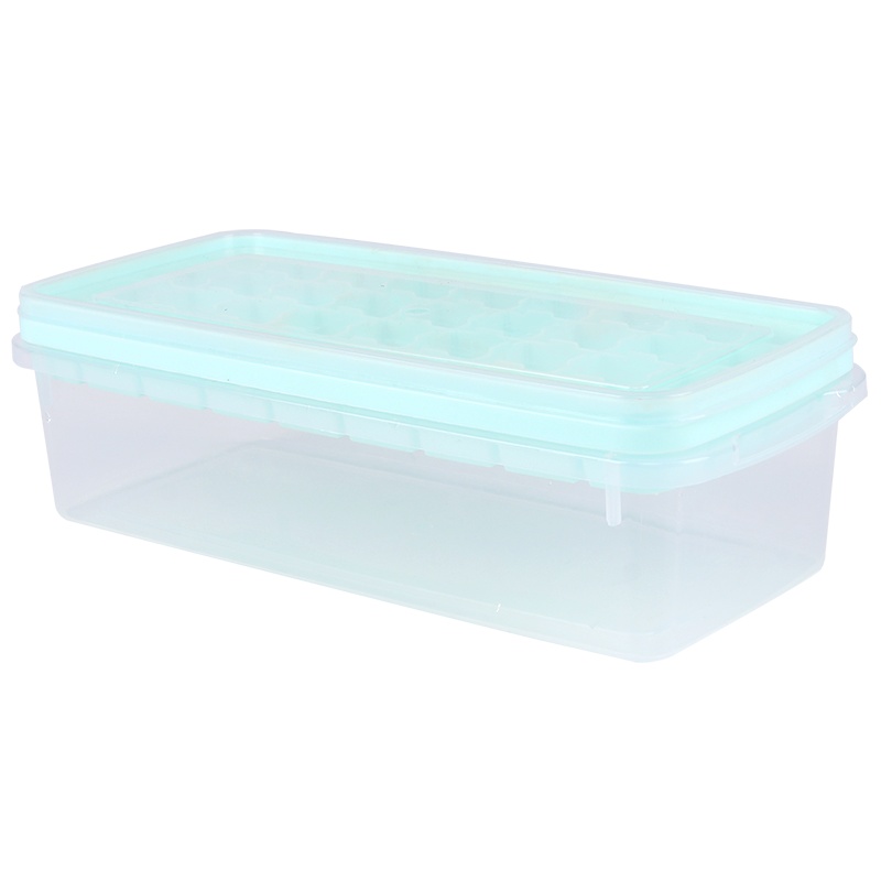 冰块模具冰格冰盒自制创意冰块盒子硅胶带盖带保鲜盒家用冰箱制冰盒冰糕雪糕制冰盒冻冰块盒 冰格套装(薄荷绿)