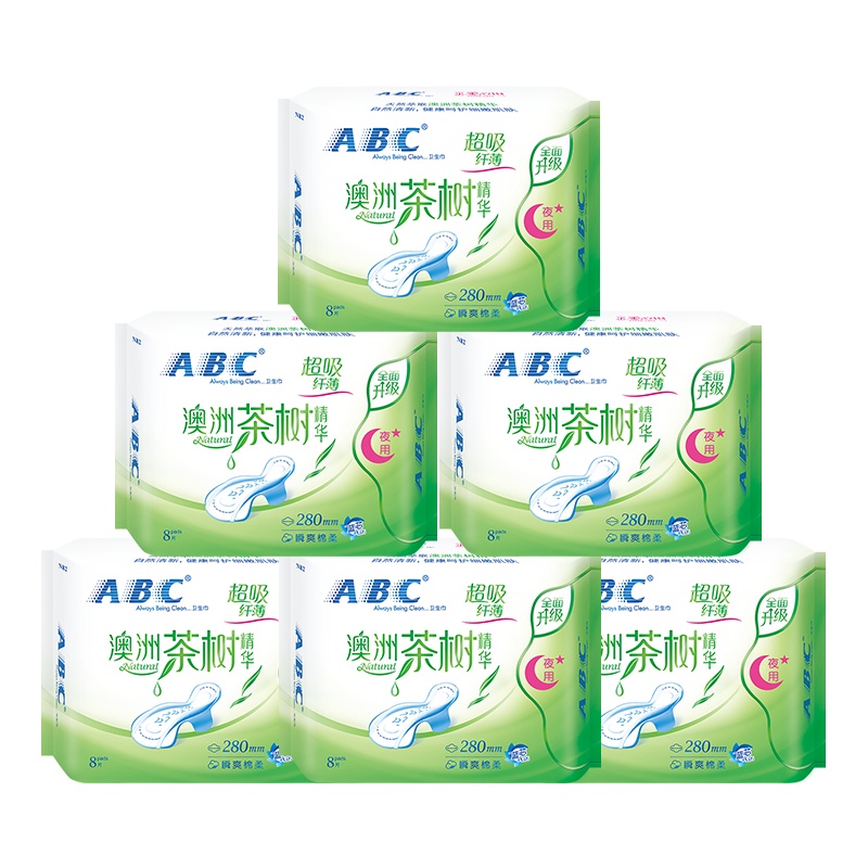 ABC日用卫生巾 纤薄棉柔280mm*8片*6包(含澳洲茶树精华)
