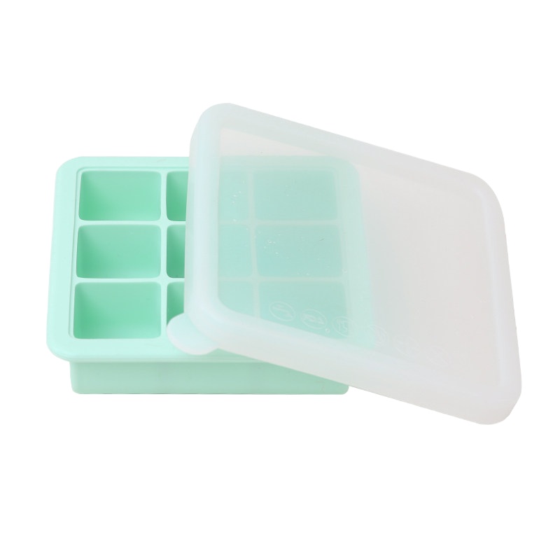 宝宝辅食盒硅胶婴儿冷冻盒冰块制冰盒创意密封带盖子储存保鲜冰格 敬平 1个装薄荷绿-9格