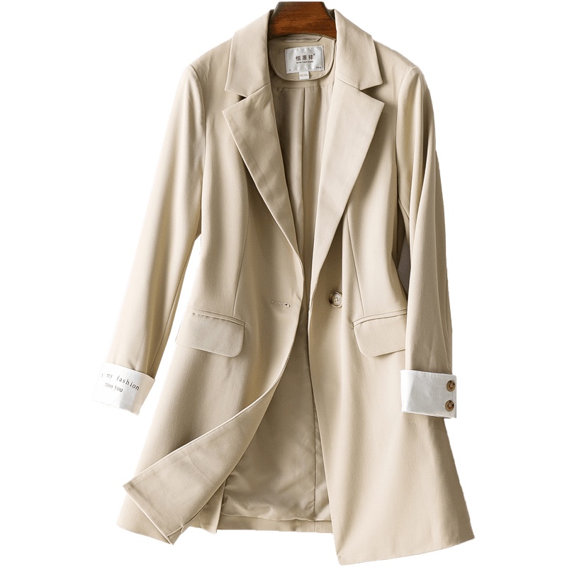 恒源祥2020春季中长款修身小西服女纯色chic气质风衣收腰西装外套
