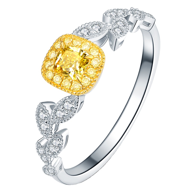 佐卡伊 18K金黄钻钻戒女士异形钻石橄榄枝戒指结婚求婚女戒