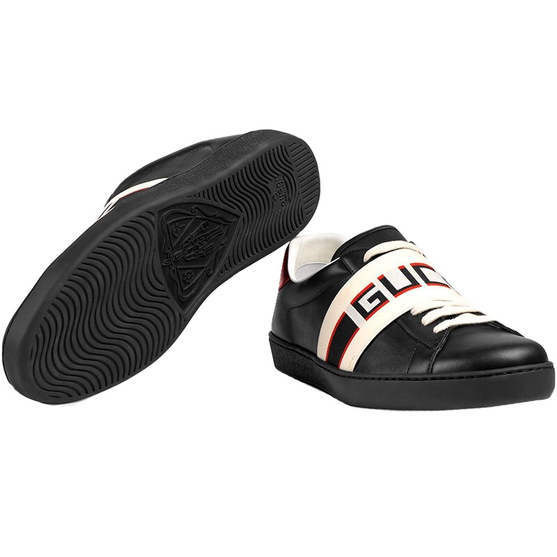 [海外直邮]GUCCI古驰男鞋Ace系列提花条纹运动鞋弹性黑色男士休闲鞋523469 0FIV0 1076