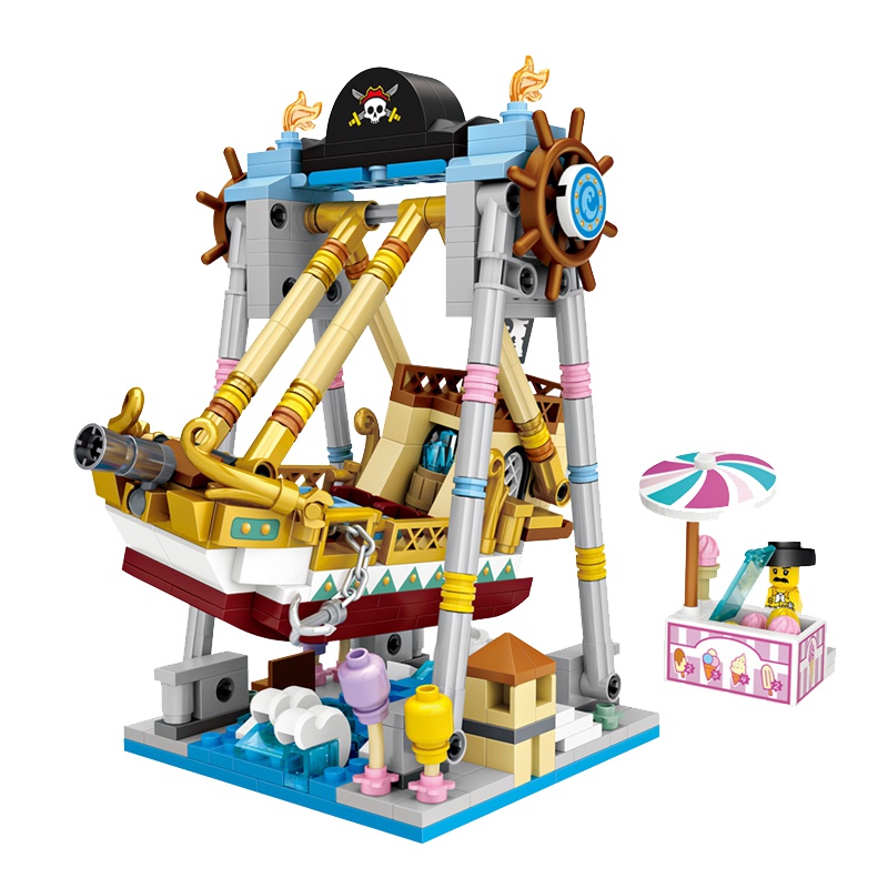 LOZ俐智迷你游乐场小颗粒积木儿童玩具男女孩街景6岁海盗船1717