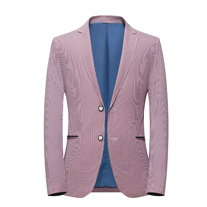 花花公子小格子西装男春秋款青年修身小西服商务休闲男士单西外套