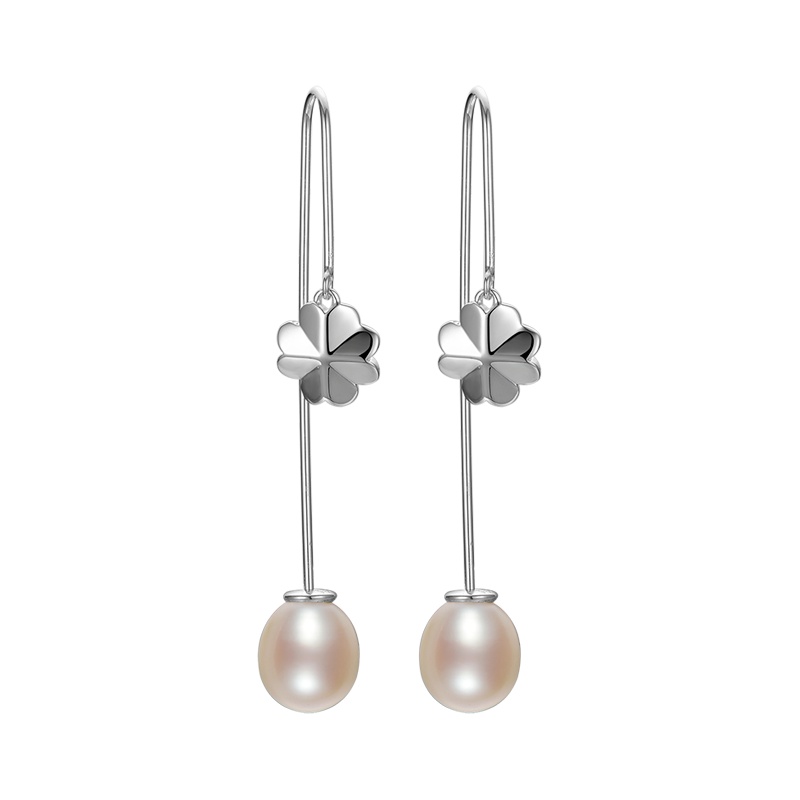 京润珍珠 姿容 S925银镶淡水珍珠耳环耳钩9-10mm 白色 水滴形 珠宝女 珠宝宠自己送妈妈