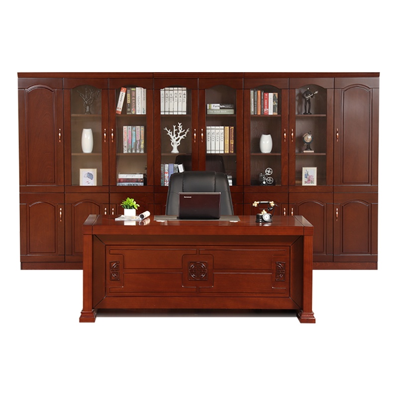 巨高办公家具中式实木贴皮油漆办公桌班台带副柜 默认胡桃色