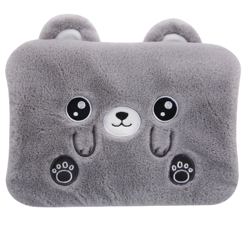 热水袋 充电式毛绒注水暖水袋暖宝防爆暖手宝可爱女敷肚子卡通学生 一体式兔绒灰色小熊