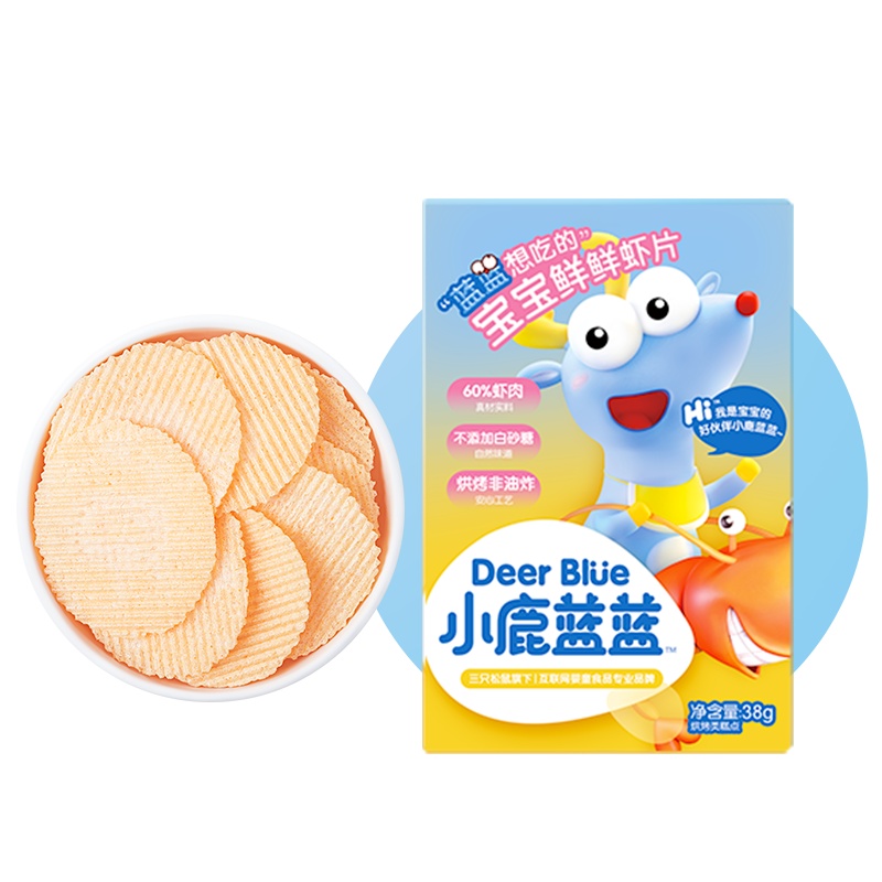 小鹿蓝蓝 宝宝零食鲜虾片38g*3盒 宝宝虾片儿童零食饼干无添加盐和糖独立小包装海产
