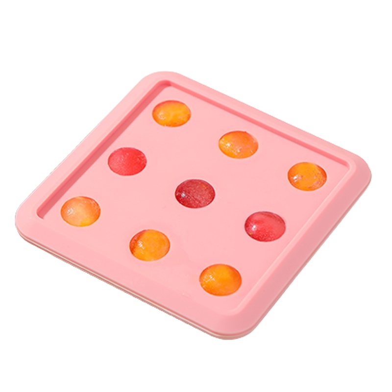 冰格硅胶家用冰箱带盖冷冻冰块制冰盒辅食小格圆形食品用创意模具[灰色9格]