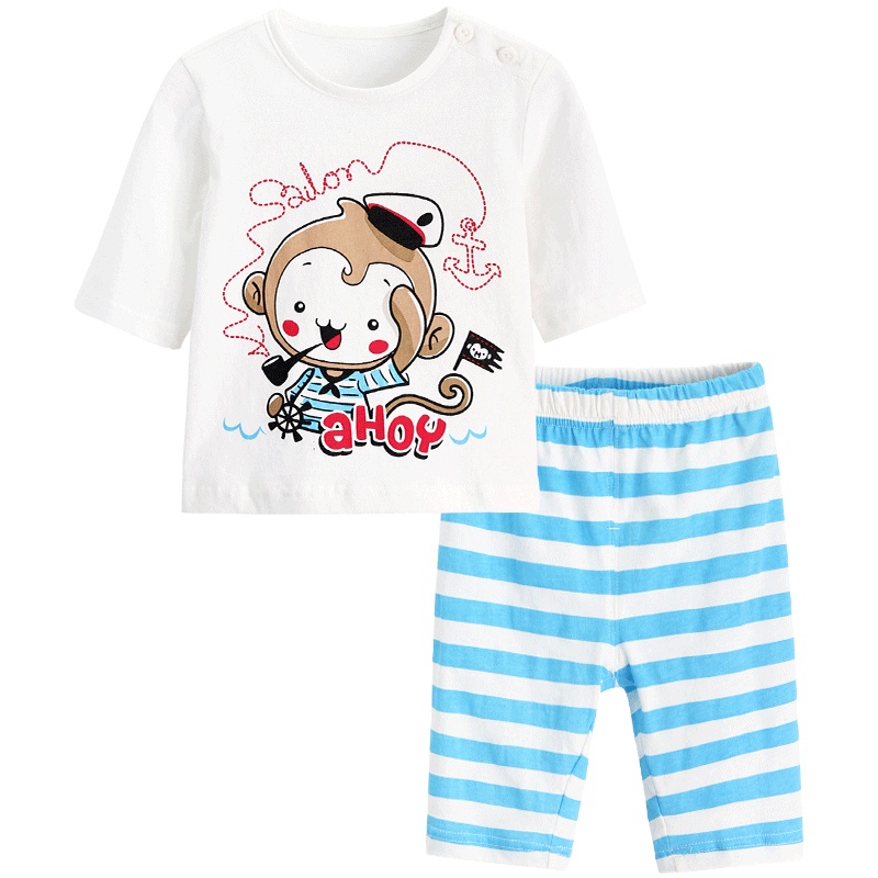 优贝宜 儿童七分袖套装夏装 夏季空调服纯棉薄宝宝纯棉两件套薄款