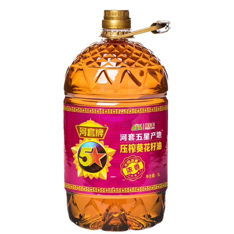 河套 五星葵花籽油 浓香型5L 食用油 火工烘焙 小榨工艺