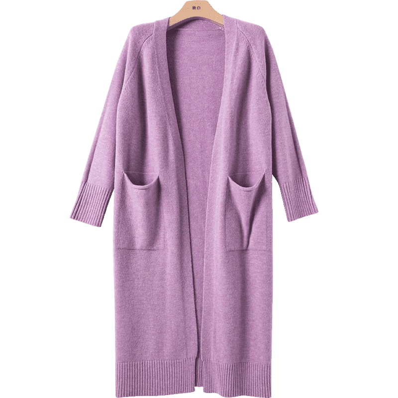 晚白2020冬季新品时尚休闲纯色百搭家居常规款针织衫系带外套女