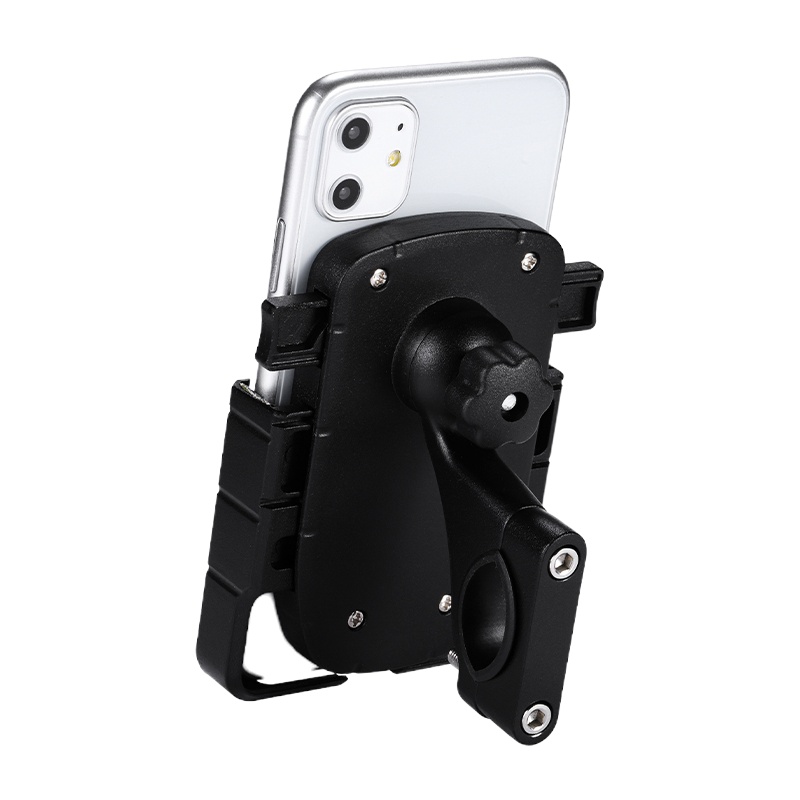 火豹摩托车铝合金手机支架电动车手机架自行车电瓶车外卖骑手导航支架 车把款-黑色[一秒取放/合金材质]手机支架手机座