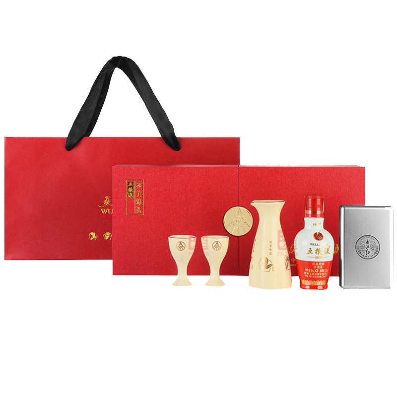 宜宾五粮液52度1618小酒版 带杯红茶礼盒装50mL浓香型白酒收藏版