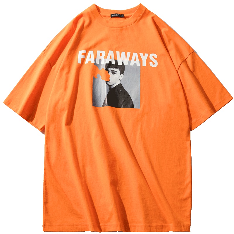 dara夏季新款男士短袖t恤港风韩版潮牌印花体恤圆领纯棉半袖